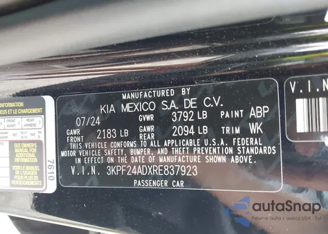 2024 Kia Forte Lxs z USA, uszkodzony, nr VIN 3KPF24ADXRE837923